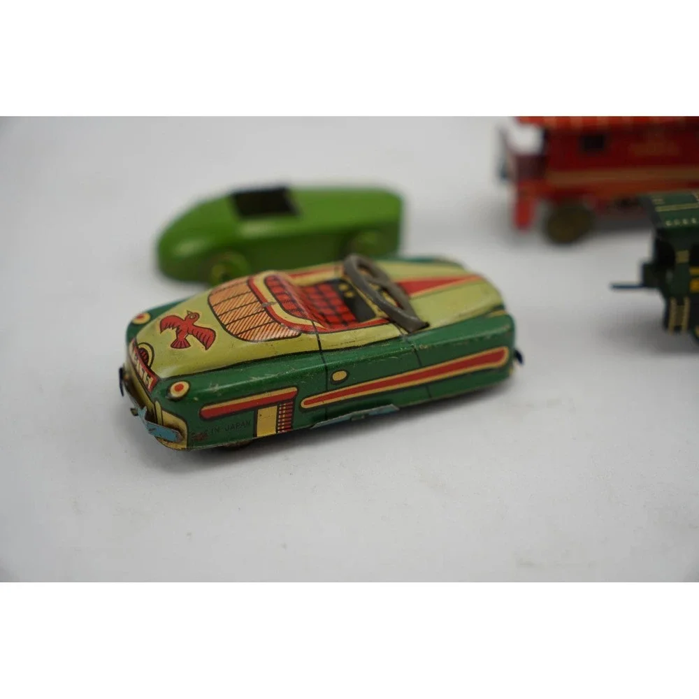 Vintage Tin‎ Toy Cars and Train Set Green Red Ranger Loco Japan